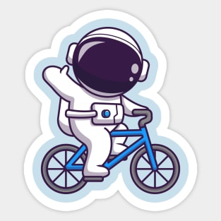 Cute Astronaut Riding Bike Cycle Cartoon Sticker